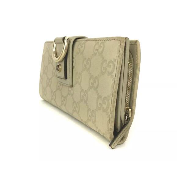 Authentic GUCCI Ssima Abbey GG Logo Leather Long Bifold Wallet Ivory - Picture 4 of 8